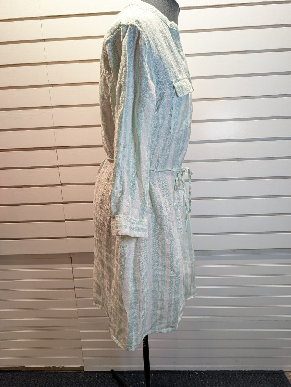 Malvin | Hamburg Germany 100% Linen Green/White Stripe Shirt Dress Size 10 NWT - Picture 4 of 9